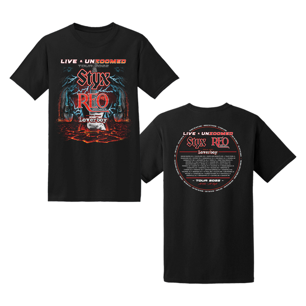 Styx & REO Speedwagon Live and Unzoomed 2022 Tour Black Tee